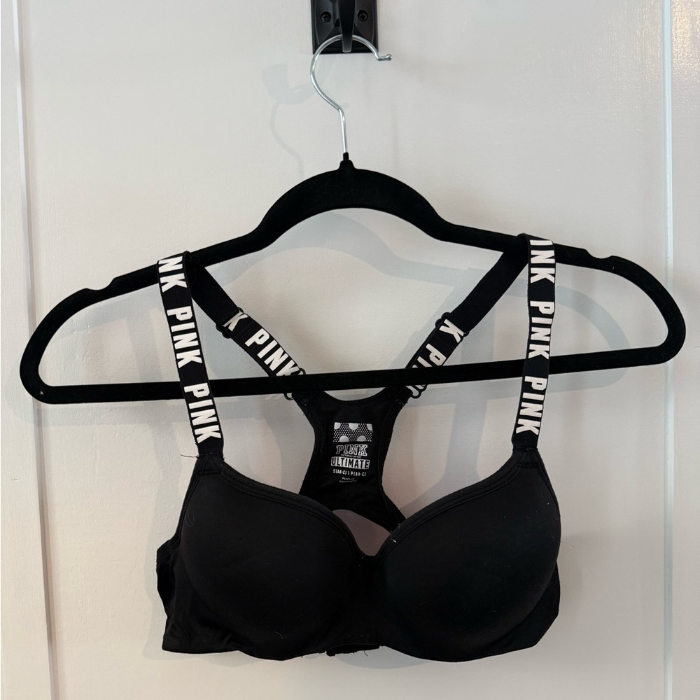 PINK Victoria's Secret Ultimate Push Up Black Bra with Branded Straps